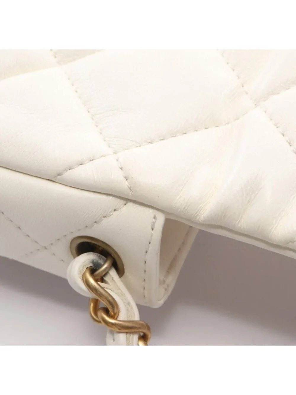Chanel Shoulder Bag Quilted Heart Lock White Lambskin Small Chain